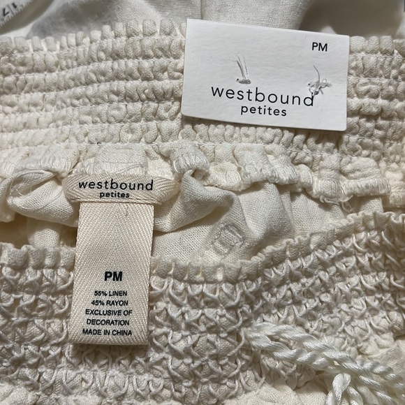 Westbound Womens Linen Blend Pull On Capri Pant White Ivory Elastic Waist Petite - Picture 9 of 12